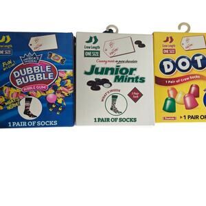 Lot of 3 Candy Themed Crew Socks Dubble Bubble DOTS Junior Mints‎ New Gift Set